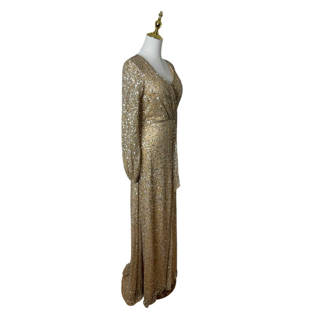 Mac Duggal 5213 Champagne Long Sleeve Sequin Gown Size 4 $498 - Picture 6 of 8